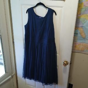 Roaman's Deep Blue Sheer overlay Women's 22W Sleeveless Side Zipper Midi Dress